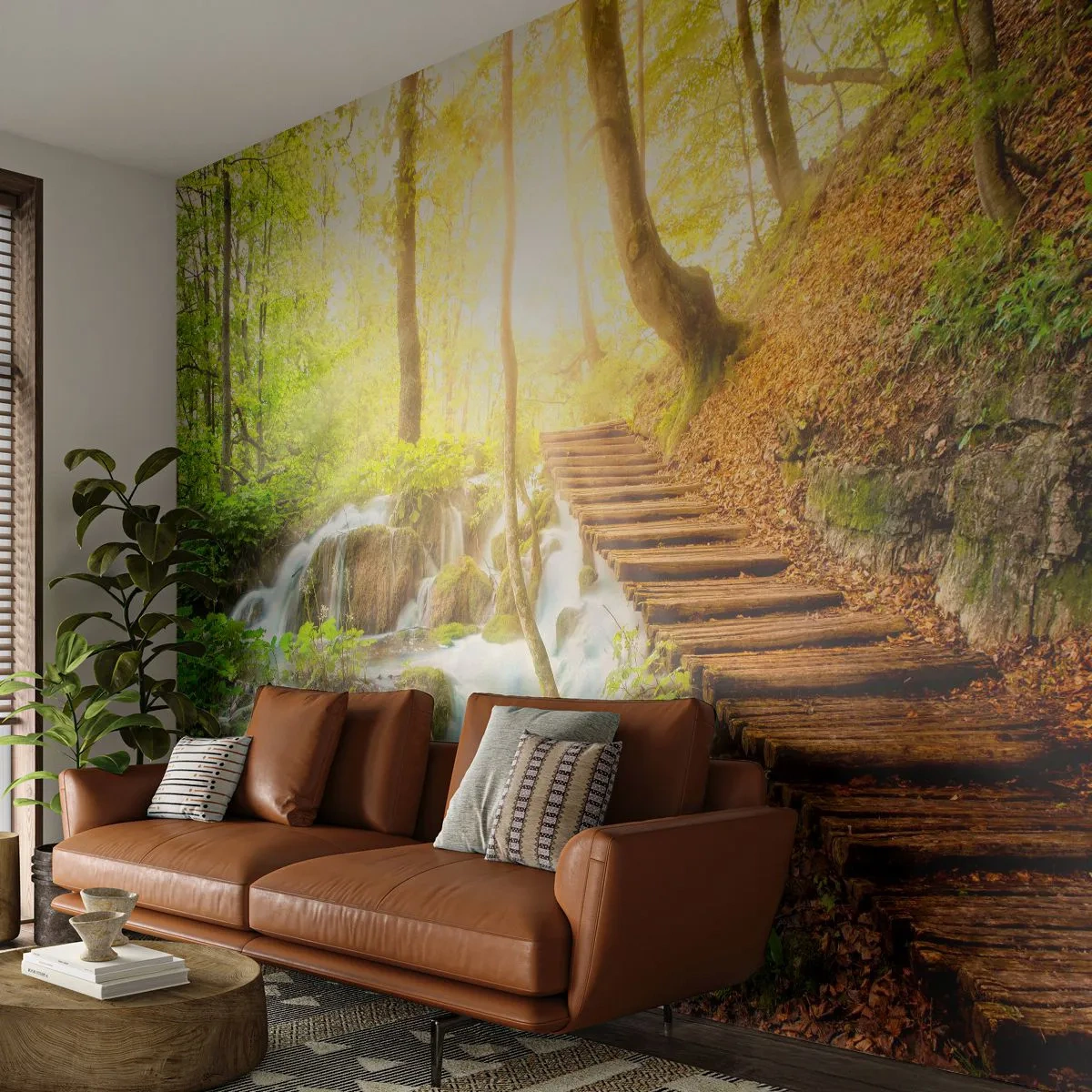 Fototapet Premium Sand - Efterlängtad svalka - Landskap, Vattenfall, Skog - 100x70 cm