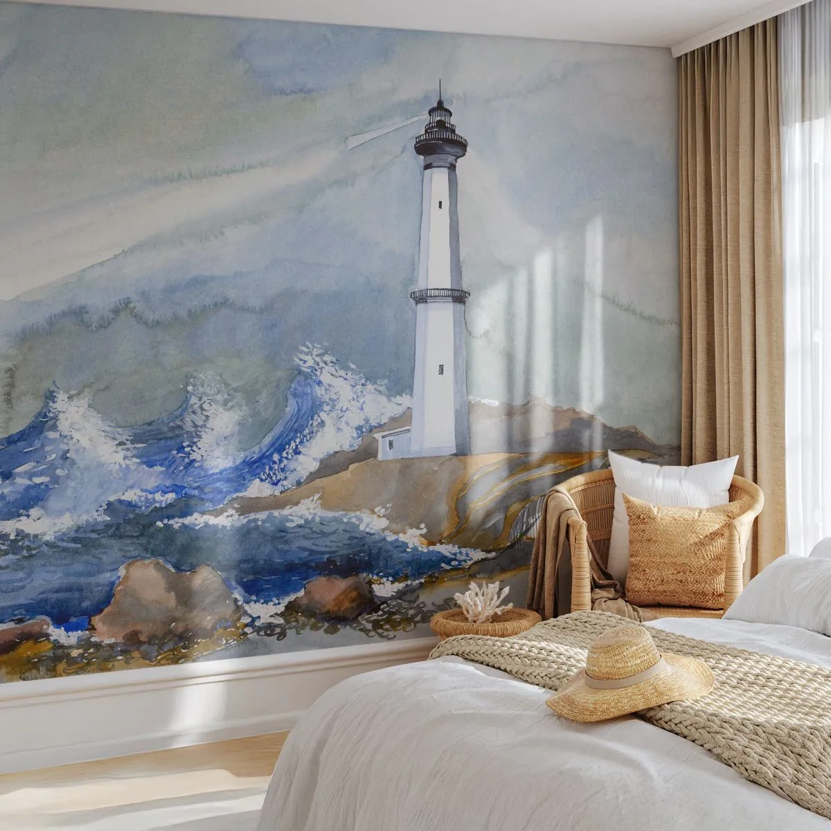 Fototapet Premium Sand - Mot mörkret och stormen - Fyr, Landskap, Hav - 450x315 cm