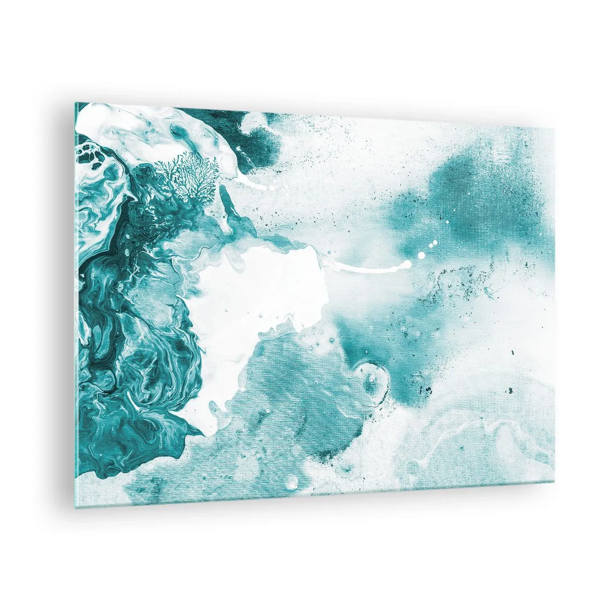 Glastavla - Bild på glas - Abstrakta blå pölar på en glasbakgrund - 70x50cm - Blåa laguner - Modern väggdekoration för vardagsrum och sovrum ARTTOR