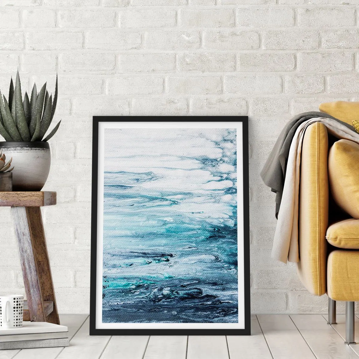 Affisch i svart ram - Blåa istappar - 40x50 cm