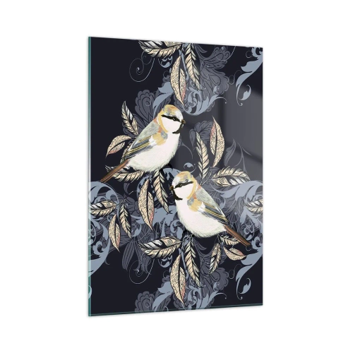 Glastavla - Bild på glas - Gul-grå fågelsång - 50x70 cm