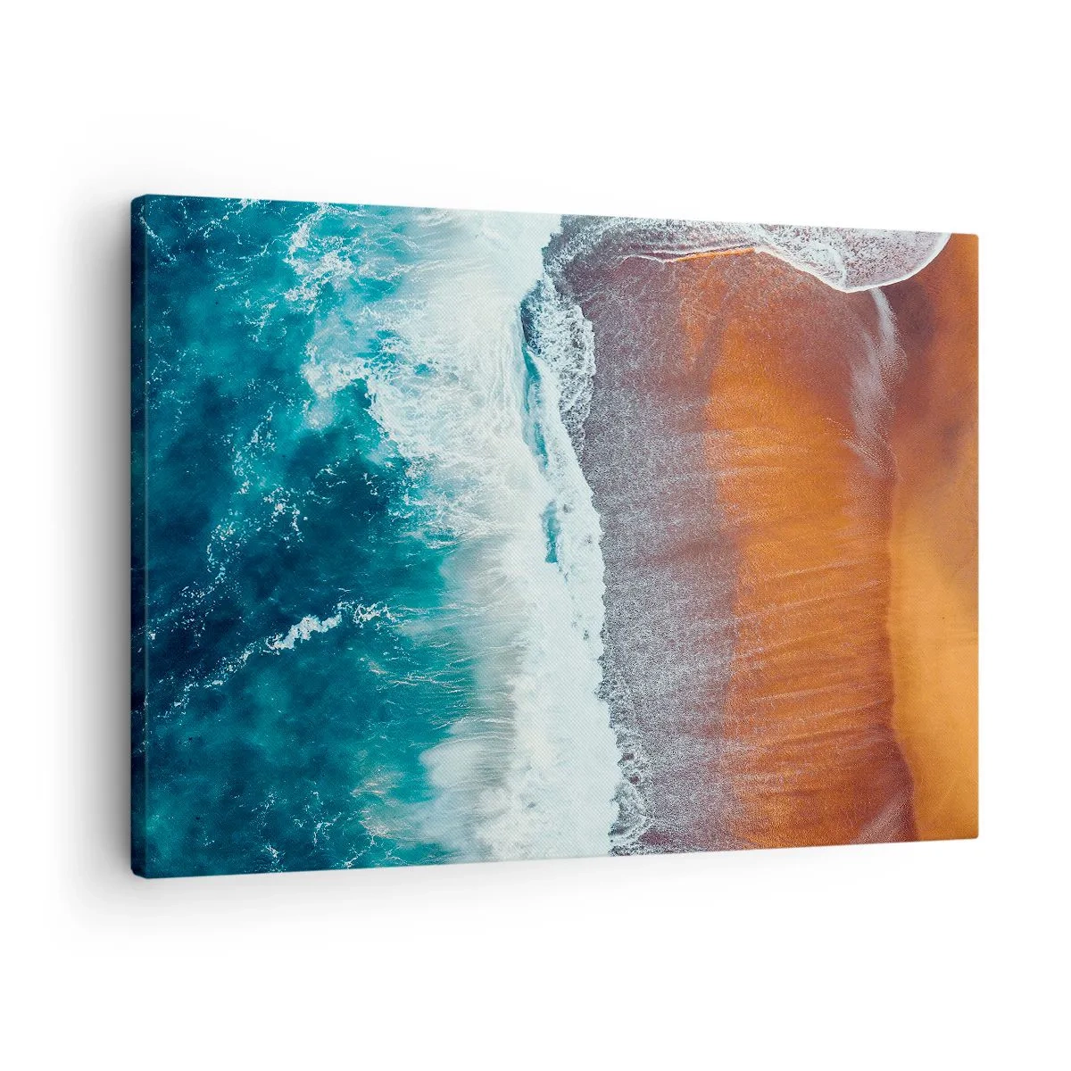 Canvastavla - Bild på duk - En vy över havsvågorna som slår mot den gyllene stranden - 70x50cm - En touch av havet - Modern väggdekoration för vardagsrum och sovrum ARTTOR