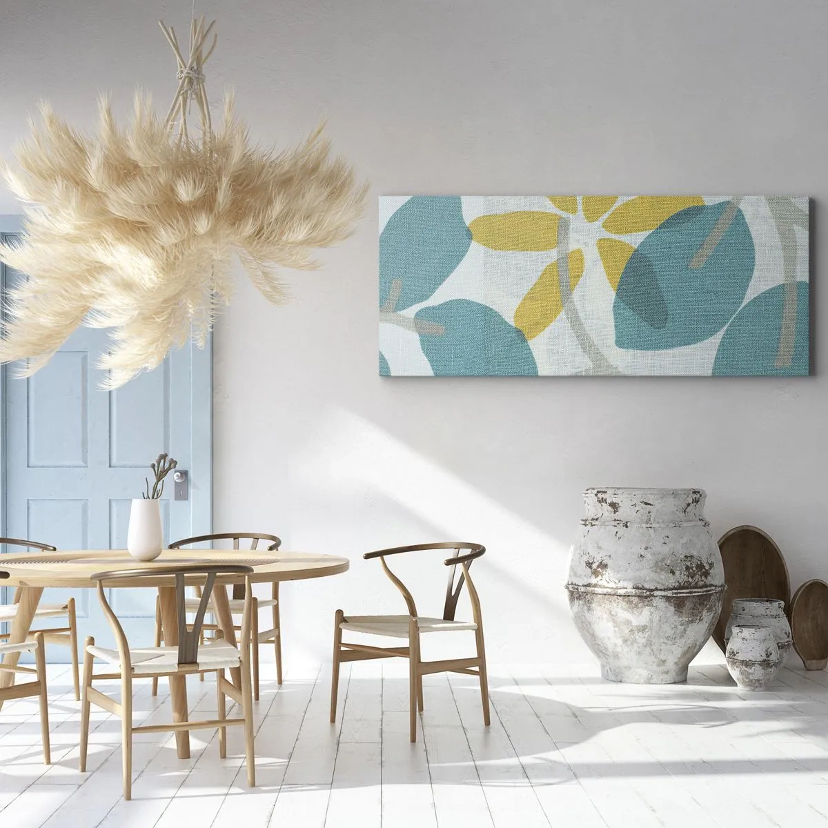 Canvastavla - Bild på duk - Bland azurblå blad - 160x50 cm
