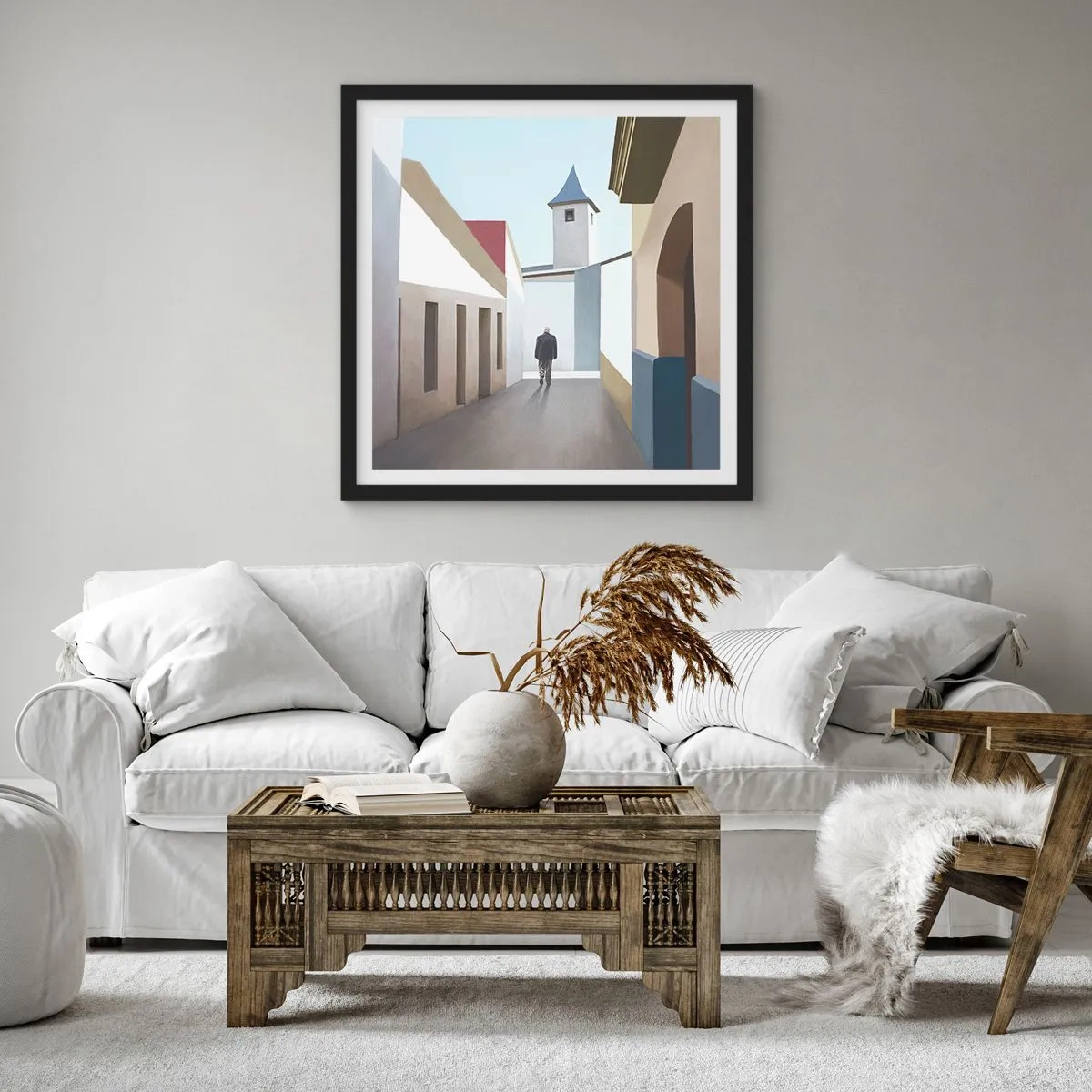 Affisch i svart ram - Solig promenad - 60x60 cm