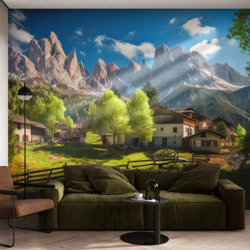 Fototapet Premium Sand - Alpin idyll - Berg, Landskap, Alperna - 100x70 cm