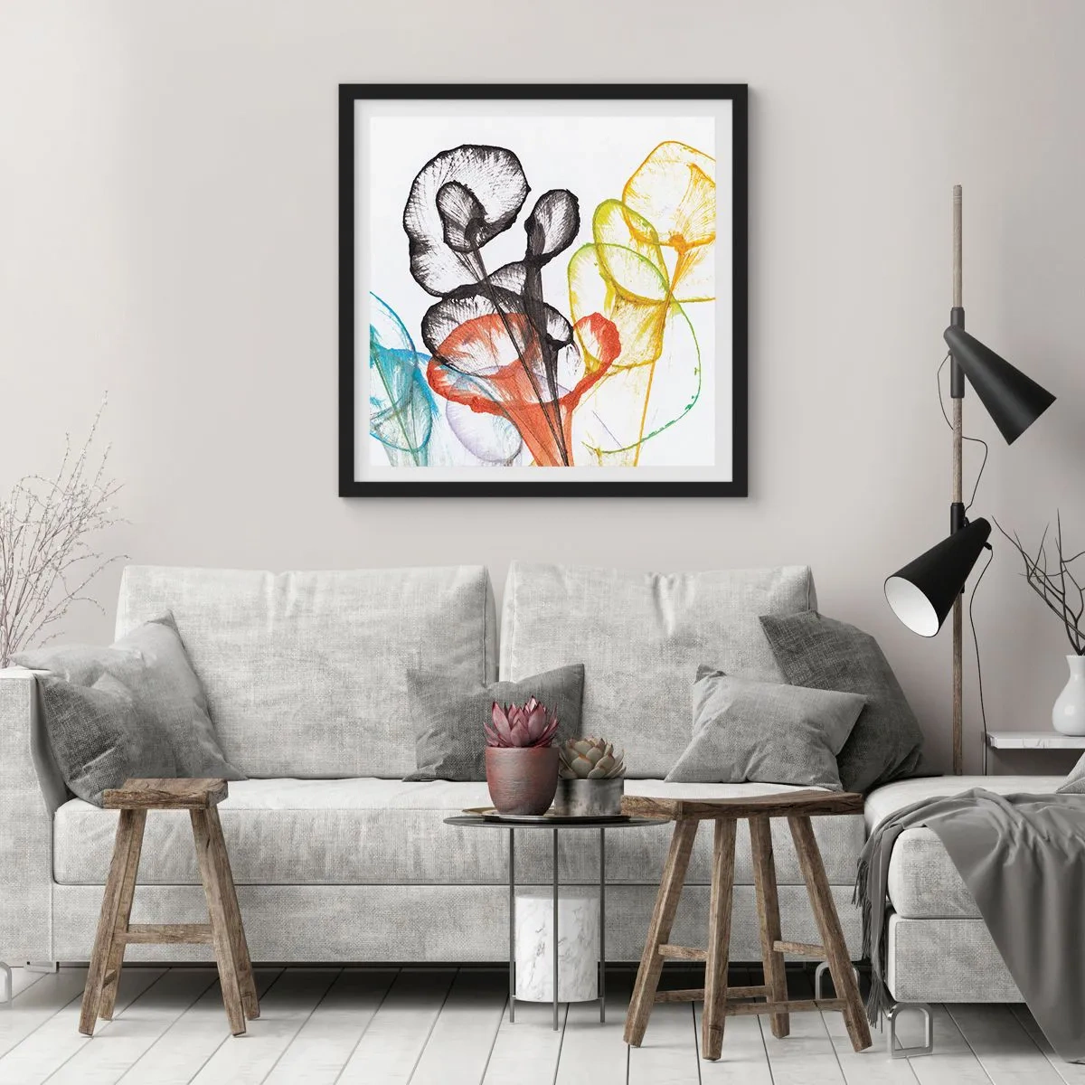 Affisch i svart ram - Blommor med själ - 40x40 cm