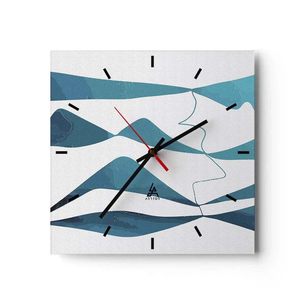 Väggklocka - Klocka på glas - Abstraktion: en turkos förening - 40x40 cm