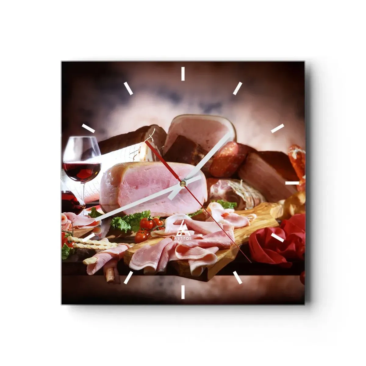 Väggklocka - Klocka på glas - Kulinarisk dröm med karaff - 40x40 cm