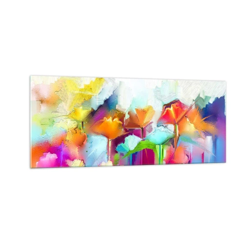 Glastavla - Bild på glas - Regnbågen blommar - 100x40 cm