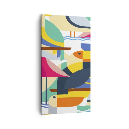 Canvastavla - Bild på duk - Fågelparty - 55x100 cm