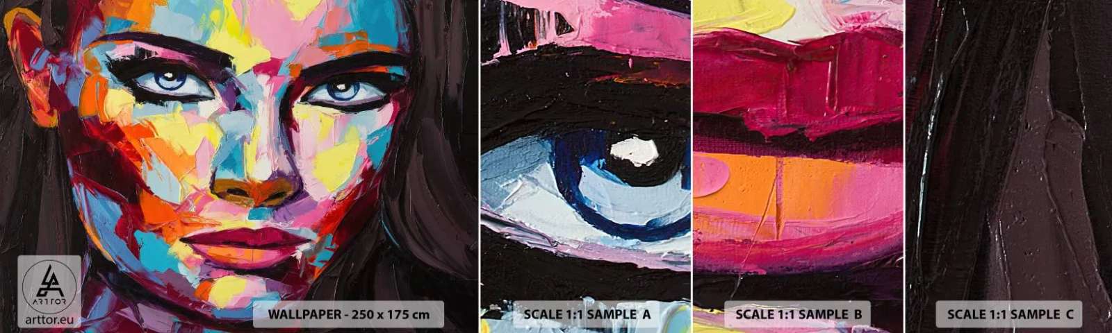 Fototapet Prov Standard Eco - Själen är också färgglad - Porträtt av en kvinna, Ansikte, Bit - 100x30 cm