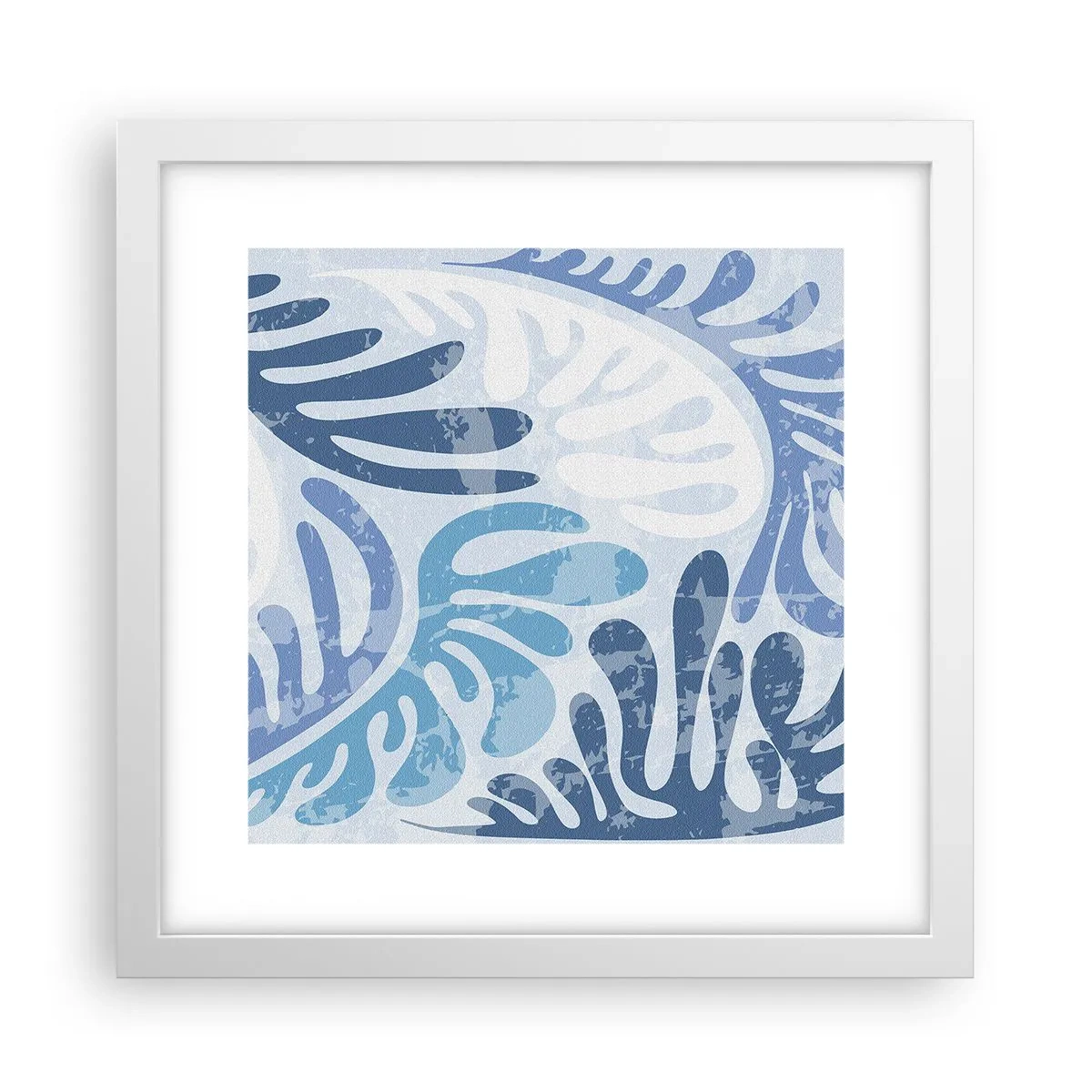 Affisch i vit ram - Blåa ormbunkar - 30x30 cm