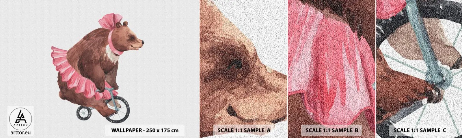 Provbit av självhäftande fototapet Deluxe Sticker - Vilken cirkus! - Björn, Cirkus, Flickaktigt - 100x30 cm