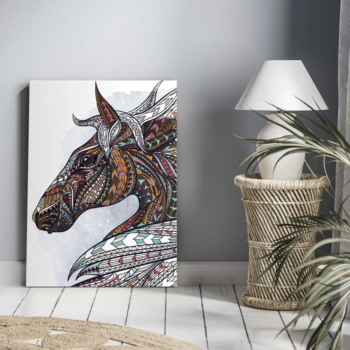 Canvastavla - Bild på duk - Keltiska kämpens häst - 45x80 cm