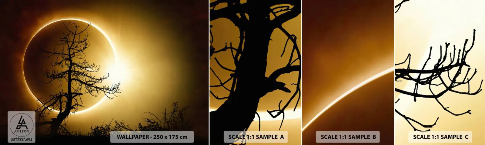 Provbit av självhäftande fototapet Deluxe Sticker - Total förmörkelse - Förmörkelse, Träd, Landskap - 100x30 cm