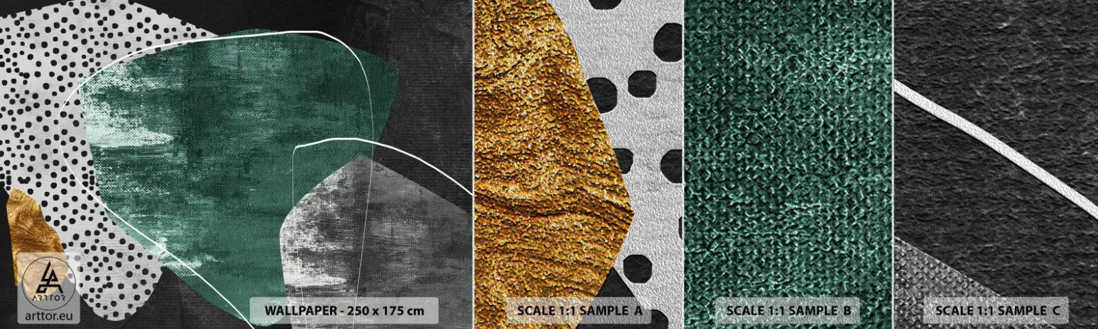 Provbit av fototapet Premium Sand - Färgstark abstraktion med en guldflinga - Abstraktion, Textur, Collage - 100x30 cm