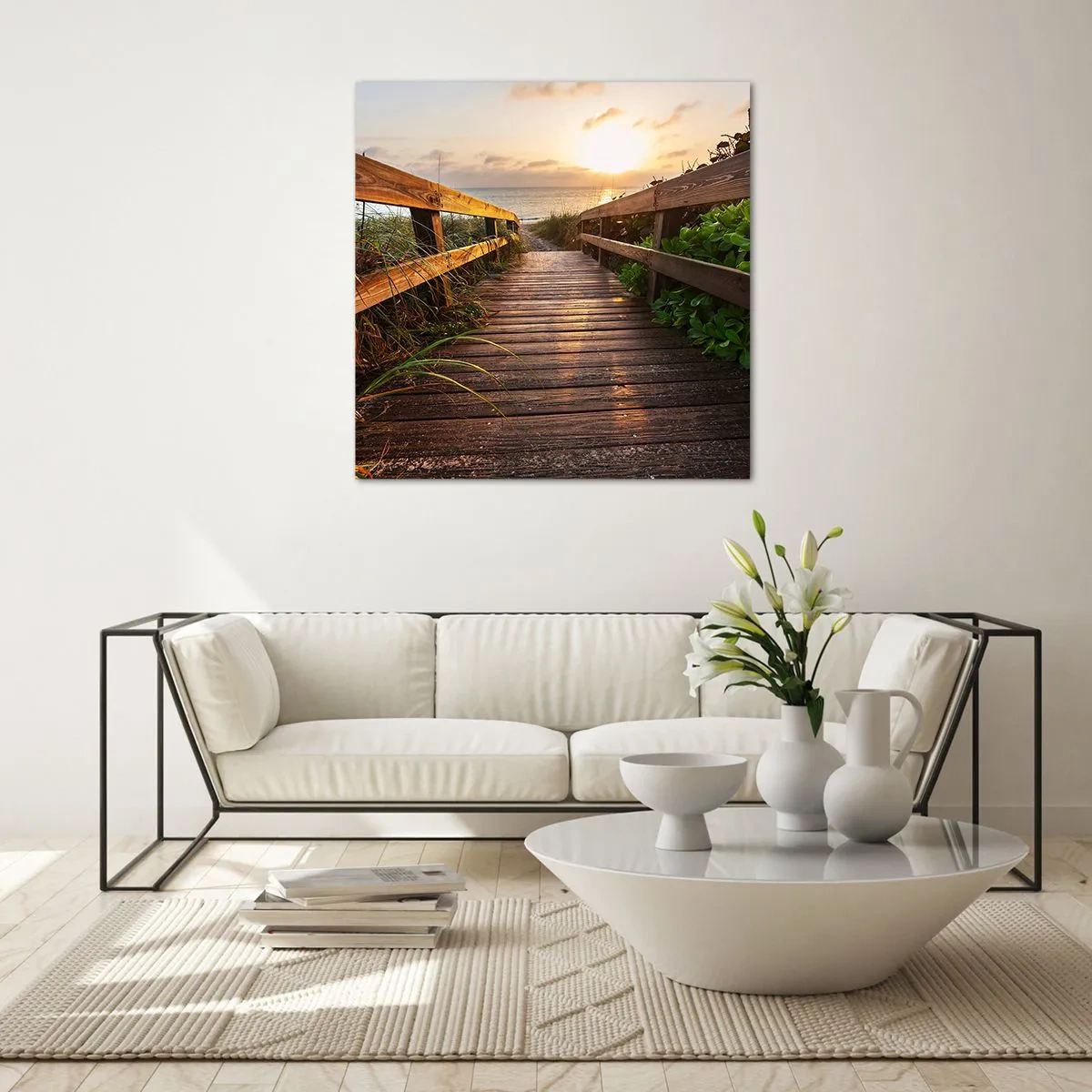Glastavla - Bild på glas - Direkt till stranden - 70x70 cm