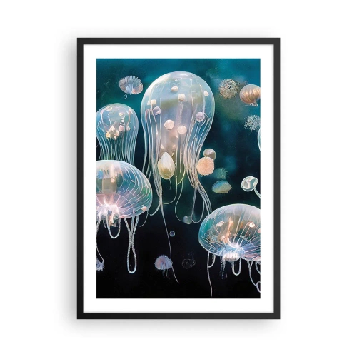 Affisch i svart ram - Subtila maneter som flyter i havet - 50x70cm - Undervattenbal - Modern väggdekoration för vardagsrum och sovrum ARTTOR