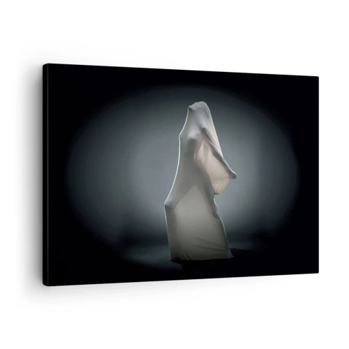 Canvastavla - Bild på duk - En figur i vitt tyg mot en mörk bakgrund - 70x50cm - Dolda drömmar - Modern väggdekoration för vardagsrum och sovrum ARTTOR