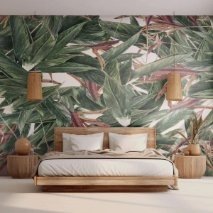 Självhäftande Fototapet Deluxe Sticker - Smaragd-lila växter - Blommor, Hawaii, Löv - 300x210 cm
