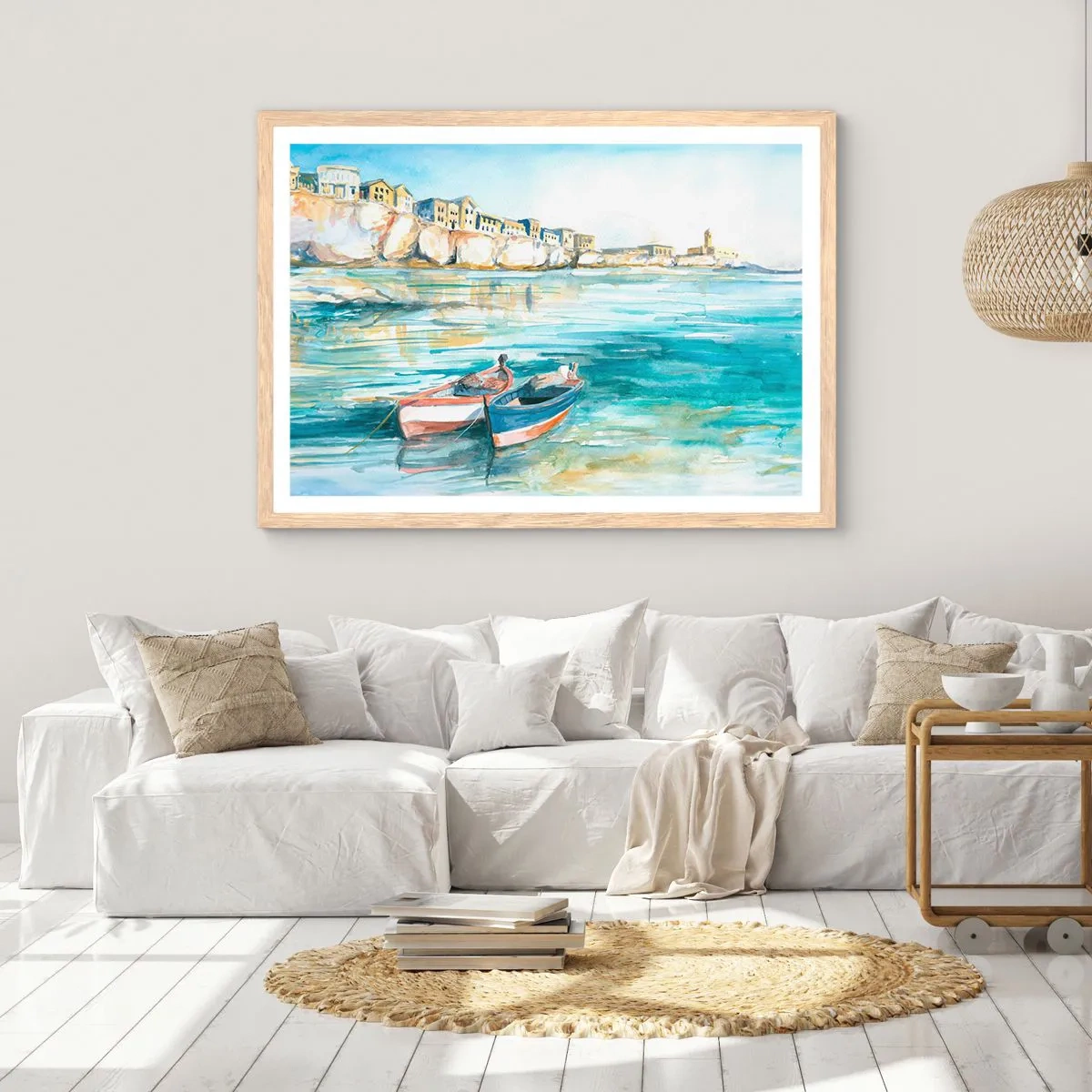 Affisch i ram av ljusek - Landskap i azurblått - 100x70 cm