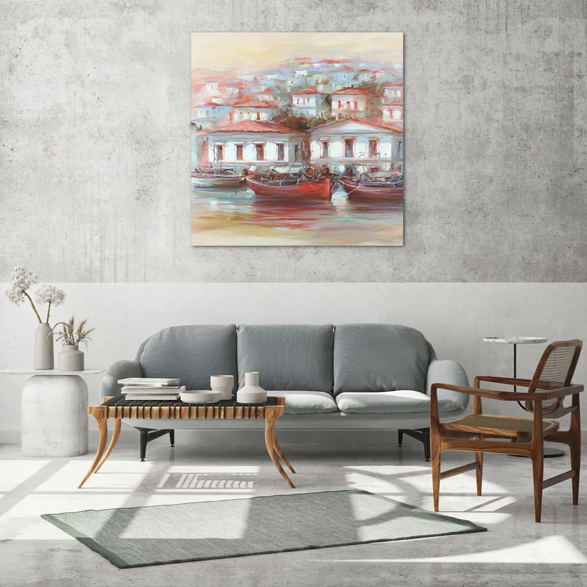 Glastavla - Bild på glas - Lycklig stad - 70x70 cm