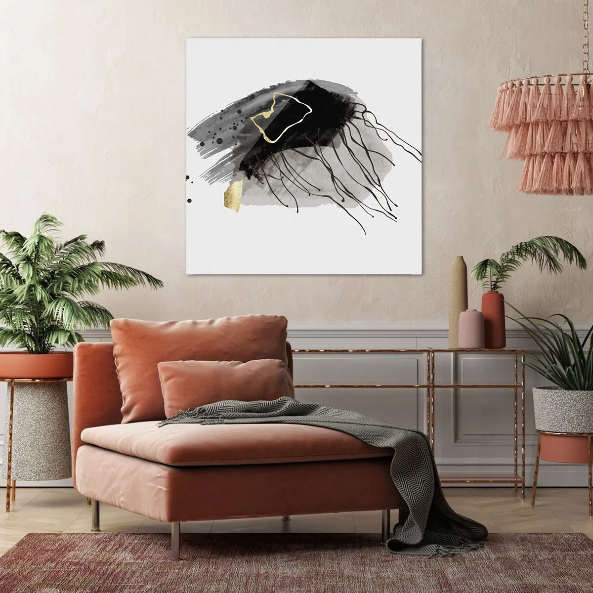 Canvastavla - Bild på duk - I svart och guld - 70x70 cm