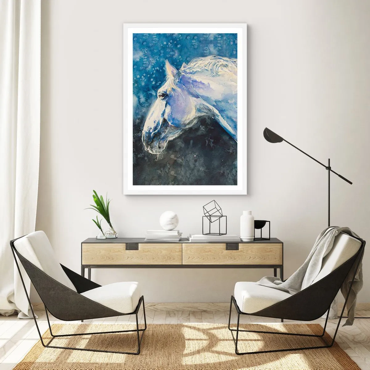 Affisch i vit ram - Porträtt i blått sken - 61x91 cm