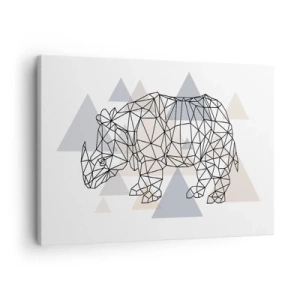Canvastavla - Bild på duk - Geometrisk noshörning på en bakgrund av fina trianglar - 70x50cm - Kraftens struktur - Modern väggdekoration för vardagsrum och sovrum ARTTOR