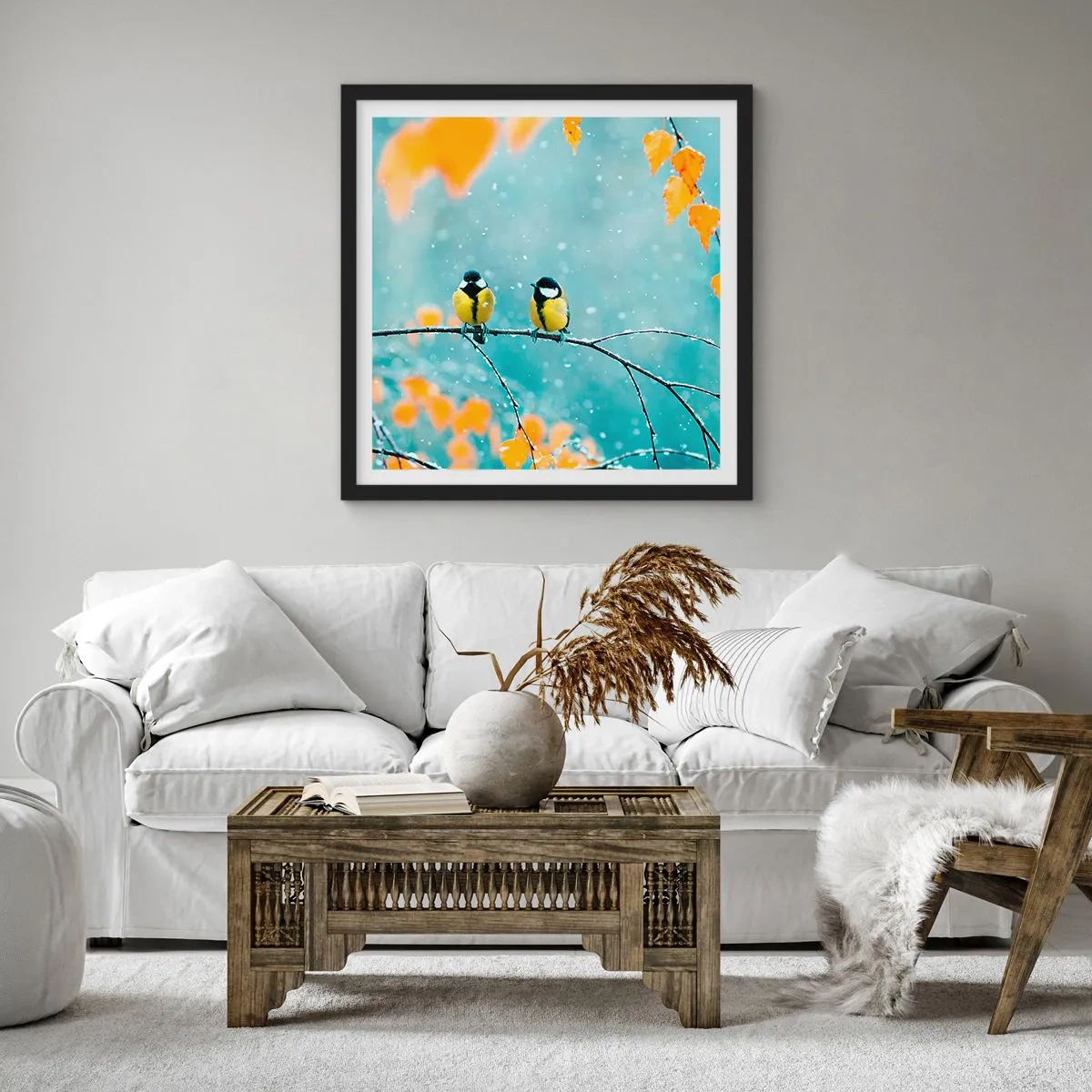Affisch i svart ram - Fåglarnas skvaller - 60x60 cm