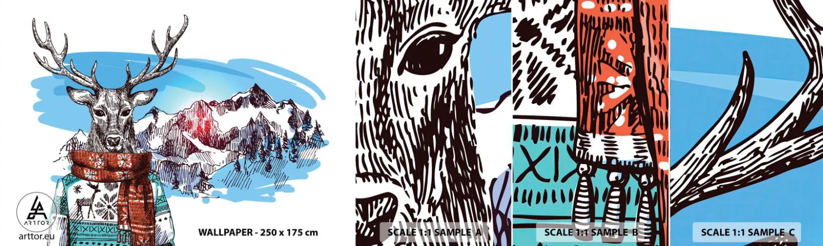 Fototapet Prov Standard Eco - Även hjort har en dröm - Abstraktion, Rådjur, För barn - 100x30 cm