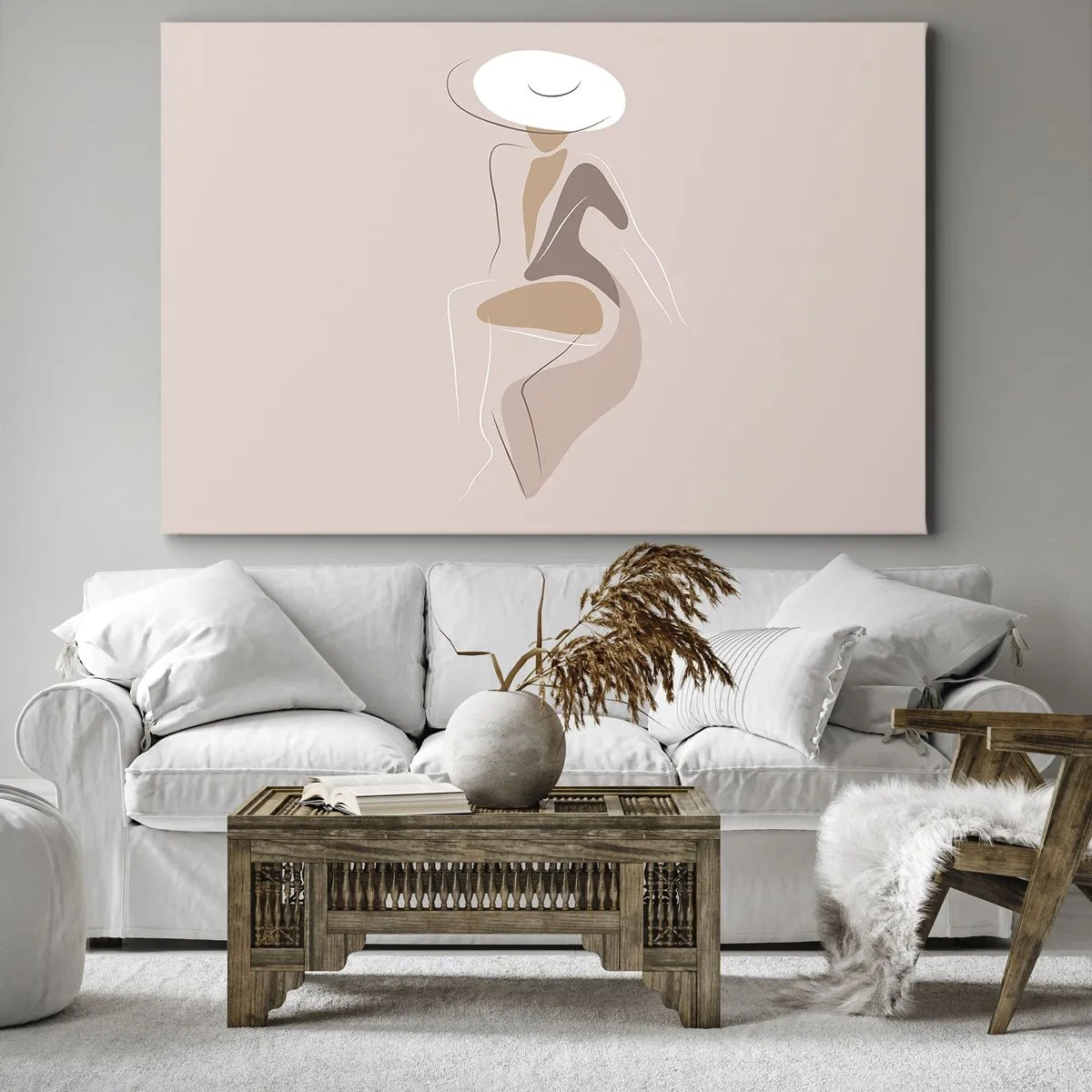Canvastavla - Bild på duk - Minimalistisk silhuett av en kvinna i hatt - 70x50cm - Att vara dam - Modern väggdekoration för vardagsrum och sovrum ARTTOR