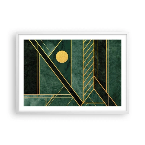 Affisch i vit ram - Dynamik av guld och azurblå - 70x50 cm