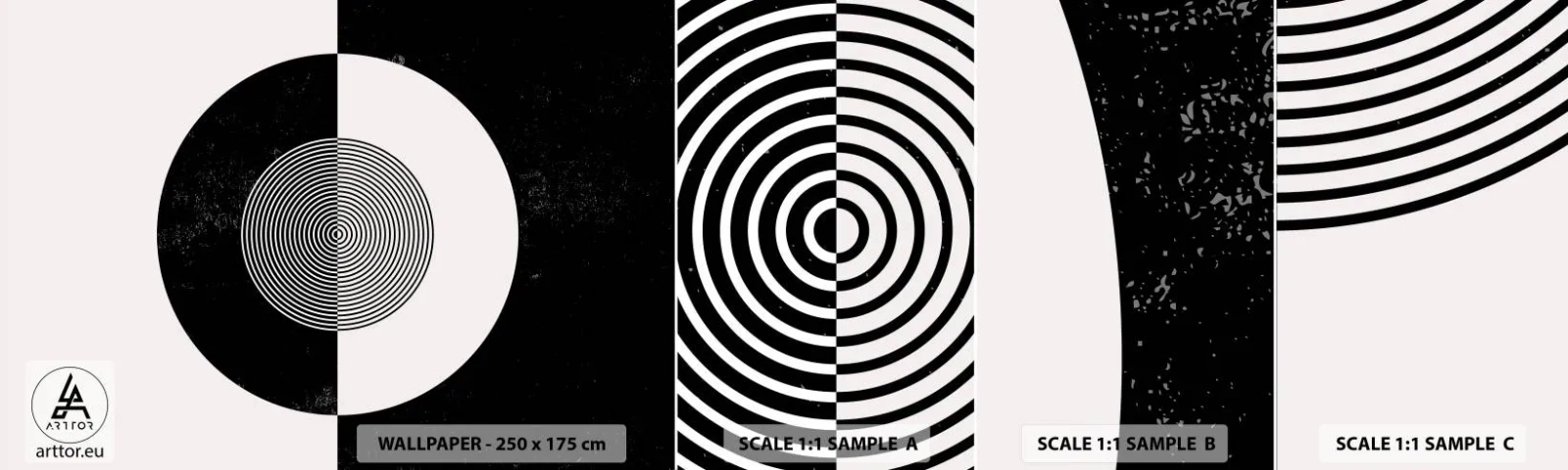 Provbit av självhäftande fototapet Deluxe Sticker - Harmoni i svart och vitt - Abstraktion, Bit, Svartvitt - 100x30 cm