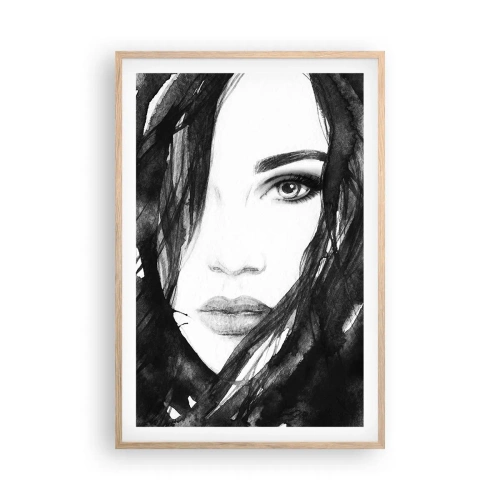 Affisch i ram av ljusek - En damportätt i svart och vit - 61x91 cm
