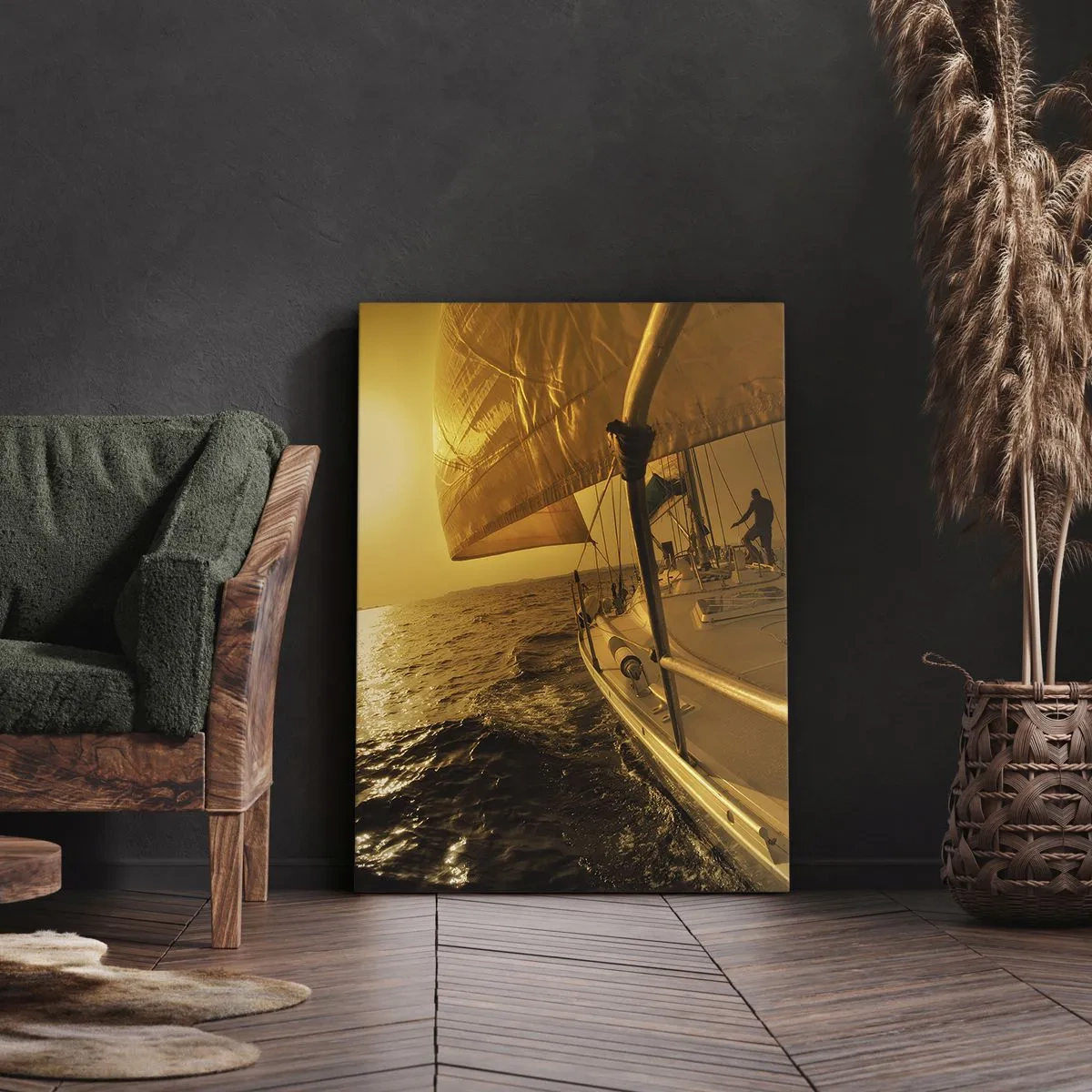 Canvastavla - Bild på duk - Gyllene kväll efter en färgrik dag - 65x120 cm