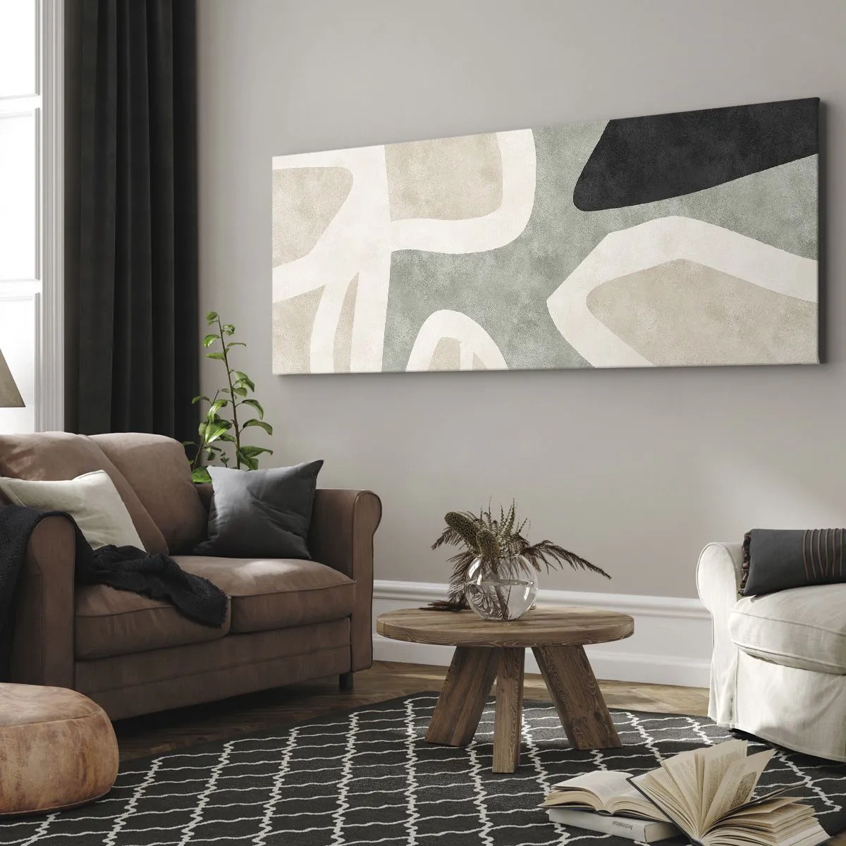 Canvastavla - Bild på duk - Komposition med svart motiv - 100x40 cm