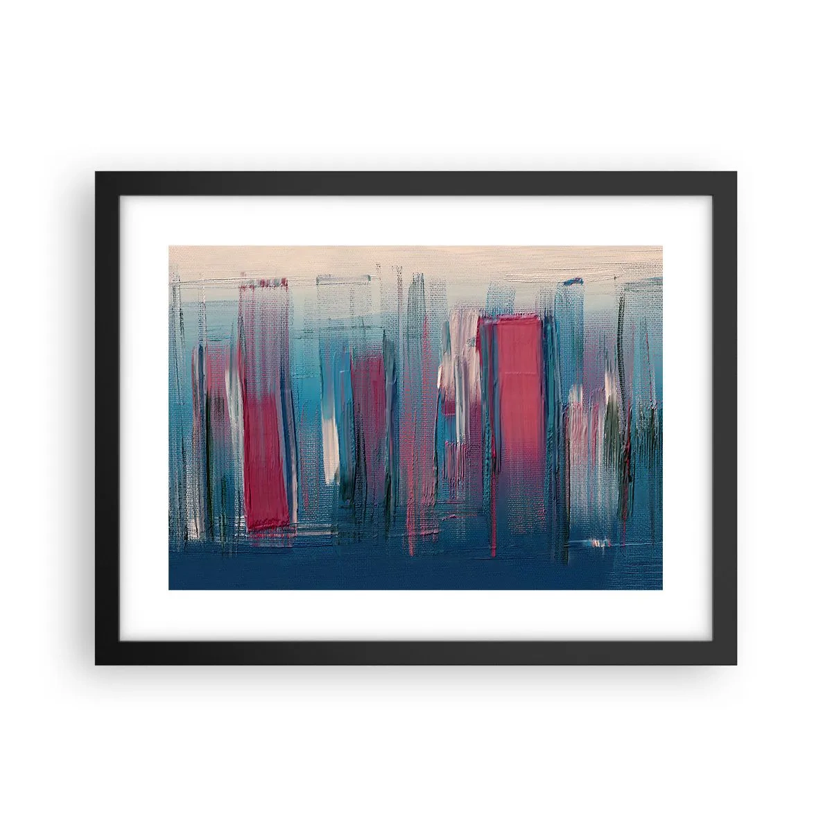 Affisch i svart ram - Vertikal komposition i blått och rött - 40x30 cm