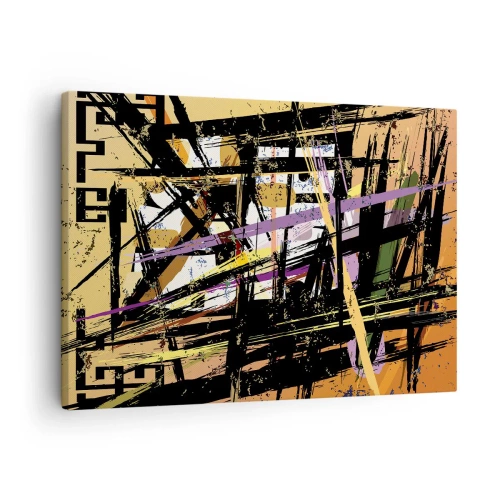 Canvastavla - Bild på duk - Abstrakta linjer och former på en beige bakgrund - 70x50cm - Skarpt snitt - Modern väggdekoration för vardagsrum och sovrum ARTTOR