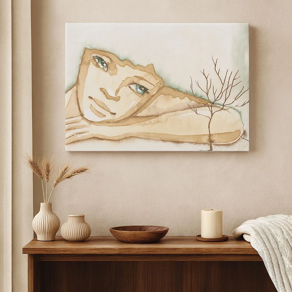 Canvastavla - Bild på duk - Konstnärligt porträtt av en kvinna i pastellfärger - 70x50cm - Poesiträdet växer ur tystnaden - Modern väggdekoration för vardagsrum och sovrum ARTTOR