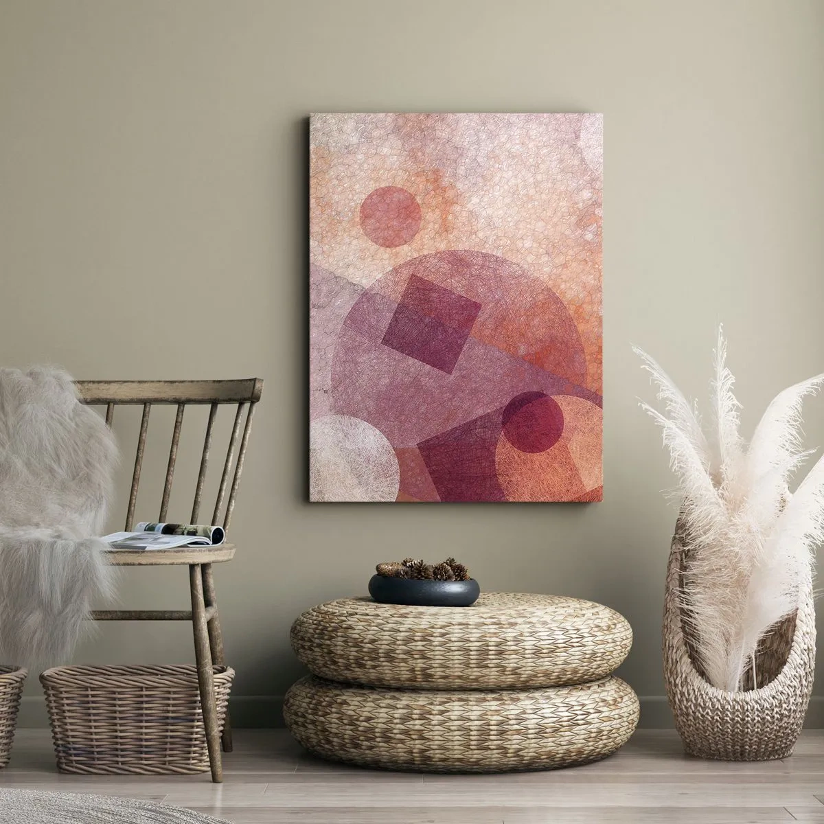 Canvastavla - Bild på duk - Geometriska omvandlingar i rosa - 45x80 cm
