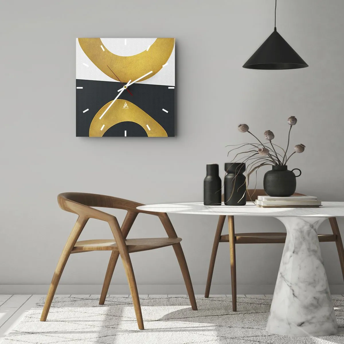 Väggklocka - Klocka på glas - Öfr det första: guld - 40x40 cm