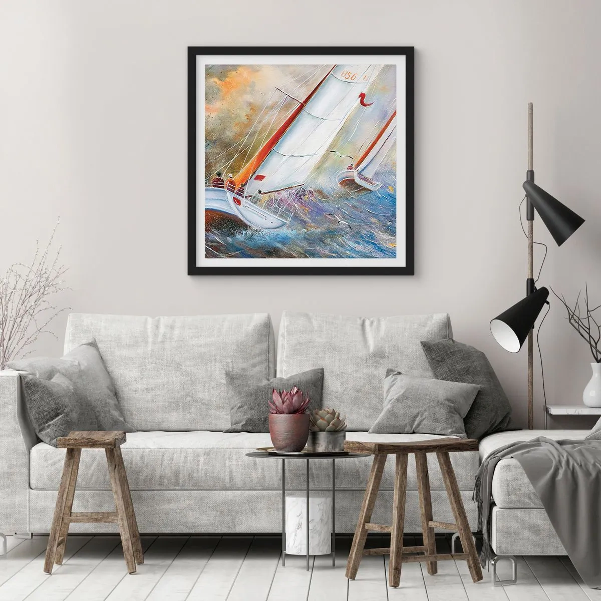 Affisch i svart ram - Springande på vågorna - 30x30 cm