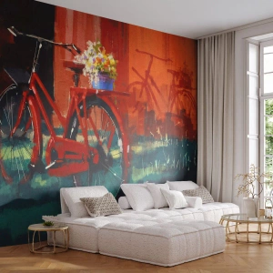 Fototapet Premium Canvas - I want to ride my bicycle - Vintage cykel, Blommor i en kruka, Resa - 150x105 cm