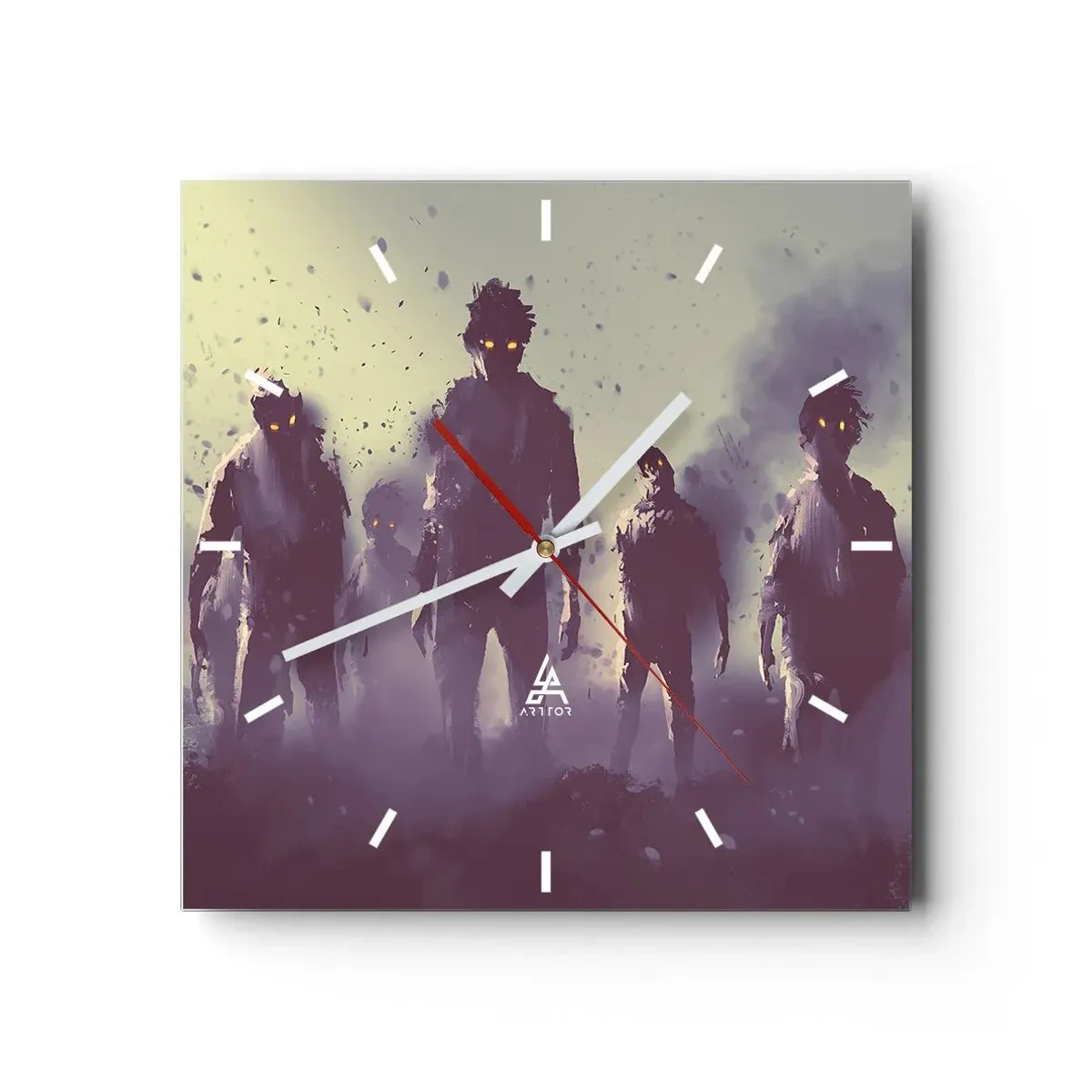 Väggklocka - Klocka på glas - Akta! De kommer - 40x40 cm