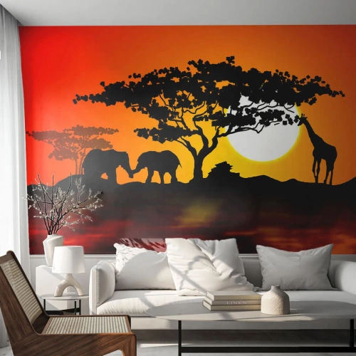 Fototapet på mått Premium Canvas - Ett möte ute i savannen - Djur, Afrika, Giraff