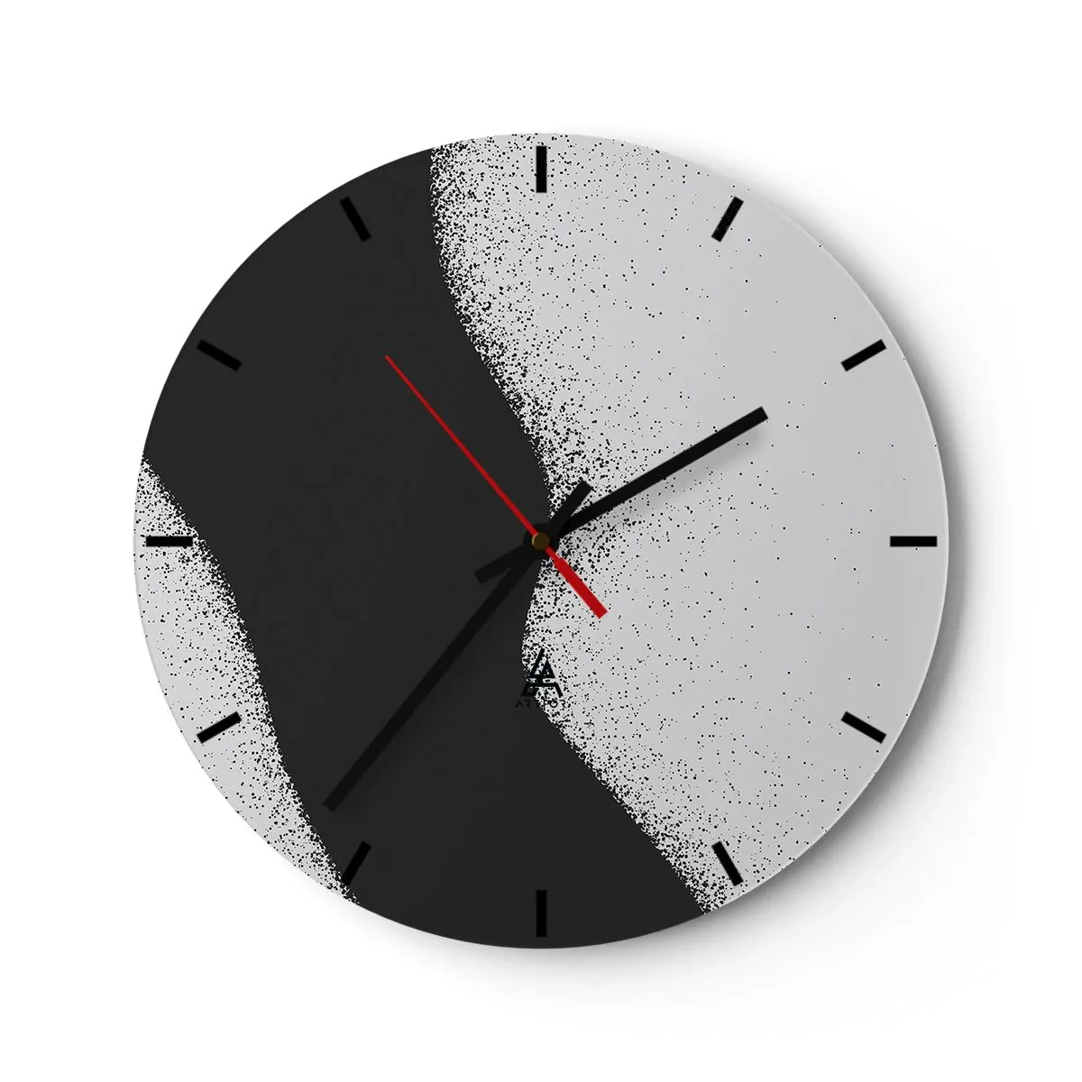Väggklocka - Klocka på glas - Svartvit abstraktion med en mjuk övergång och en kornig effekt - 30x30cm - Flytande balans - Modern väggdekoration för vardagsrum, kök och sovrum ARTTOR
