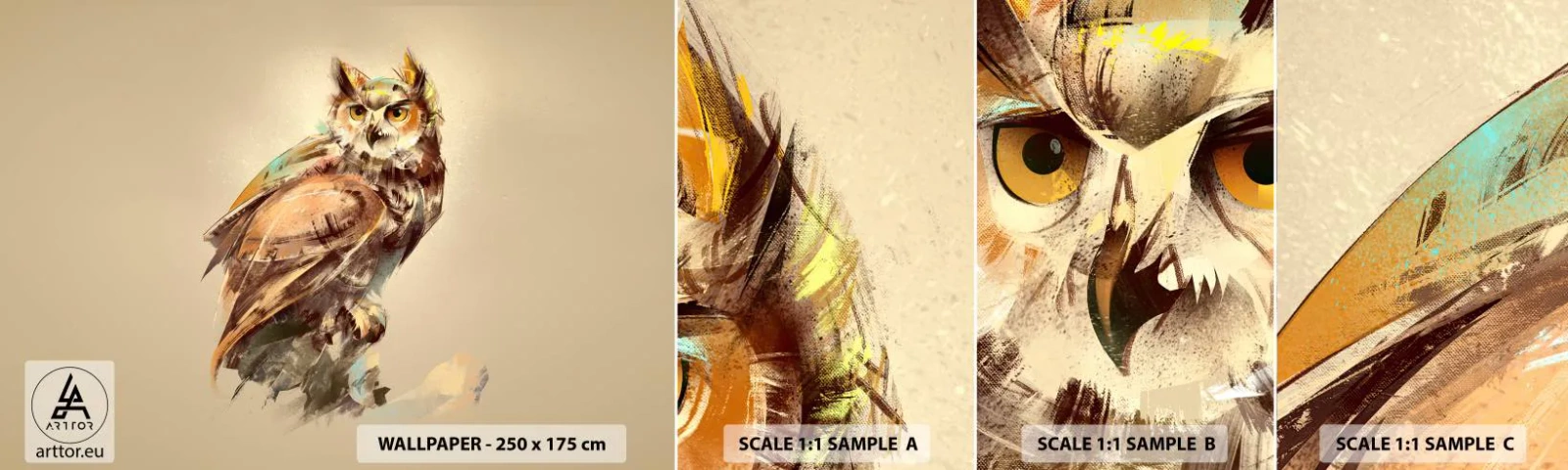 Fototapet Prov Standard Eco - Den klokaste ugglan - ekskogen bekräftar - Uggla, Fågel, Abstraktion - 100x30 cm