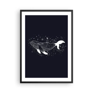 Affisch i svart ram - En rymdval i grafisk stil mot svart bakgrund - 50x70cm - I universumets hav - Modern väggdekoration för vardagsrum och sovrum ARTTOR
