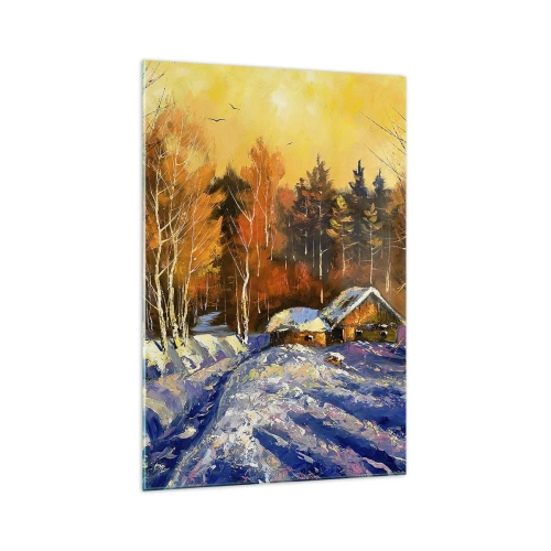 Glastavla - Bild på glas - Vinterimpression i solen - 70x100 cm
